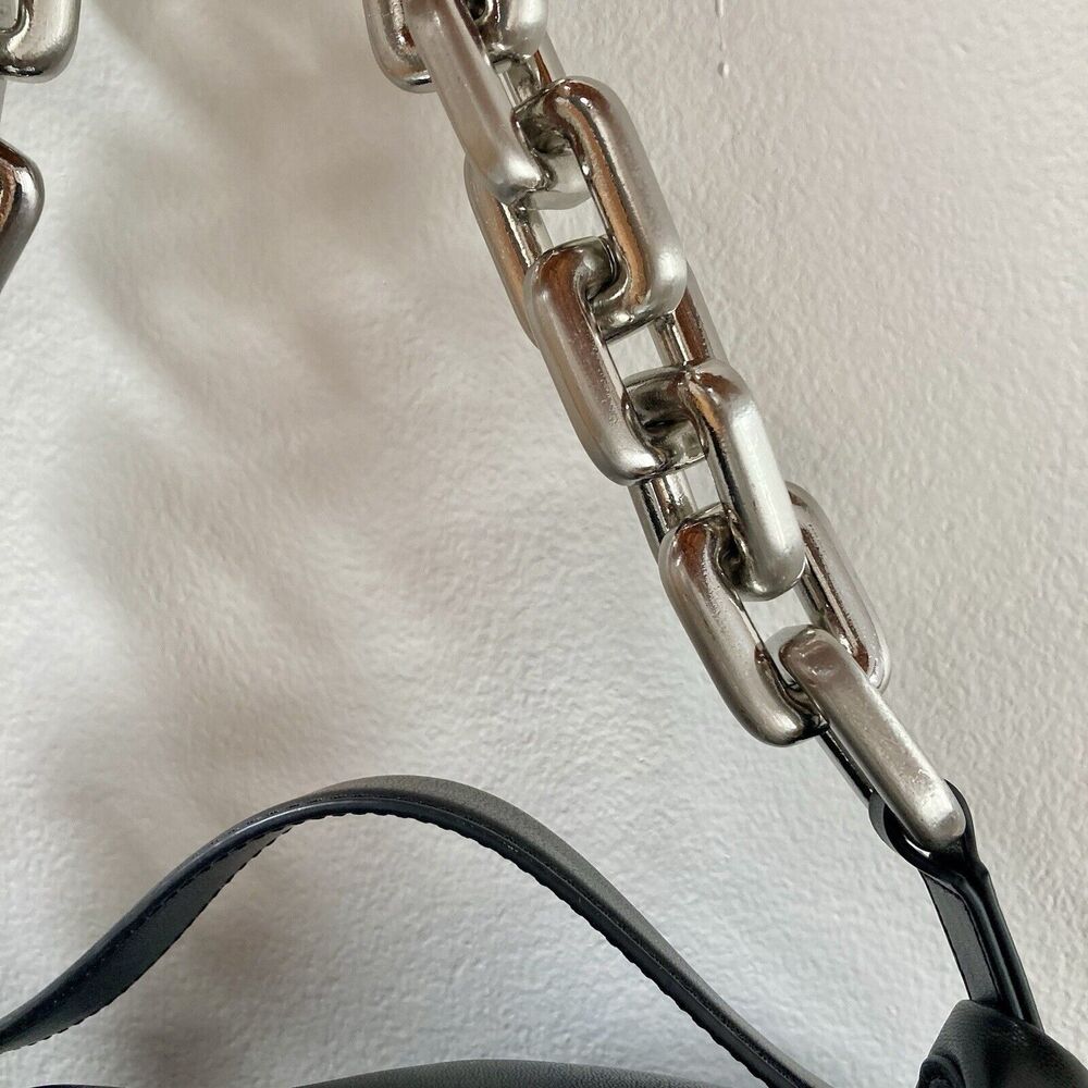 Simon Miller Black Leather Shoulder Bag with Silver Chain Handle - Picture 6 of 15